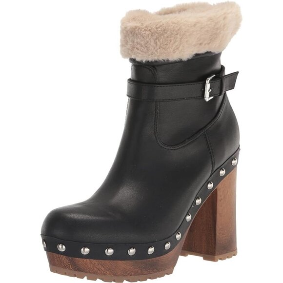 Guess Women’s Leather Booties Faux Fur & Studded Block Heels In Black Size 6.5 - Picture 6 of 7